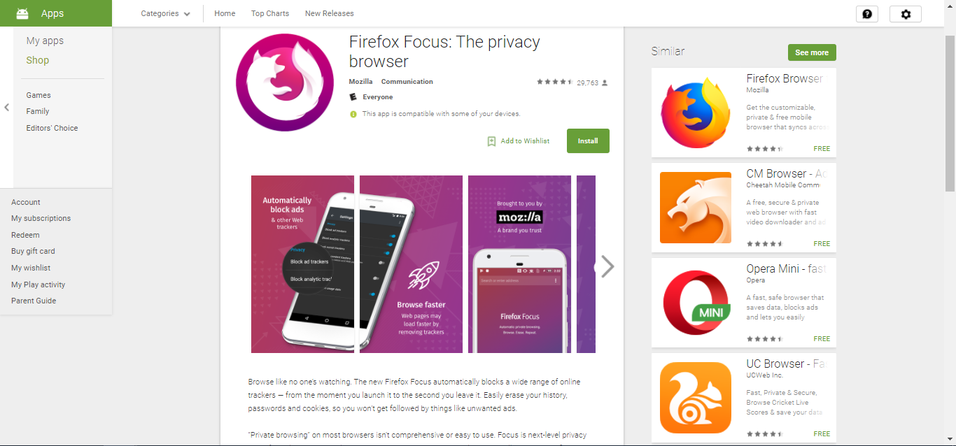 Firefox Focus w Sklepie Play