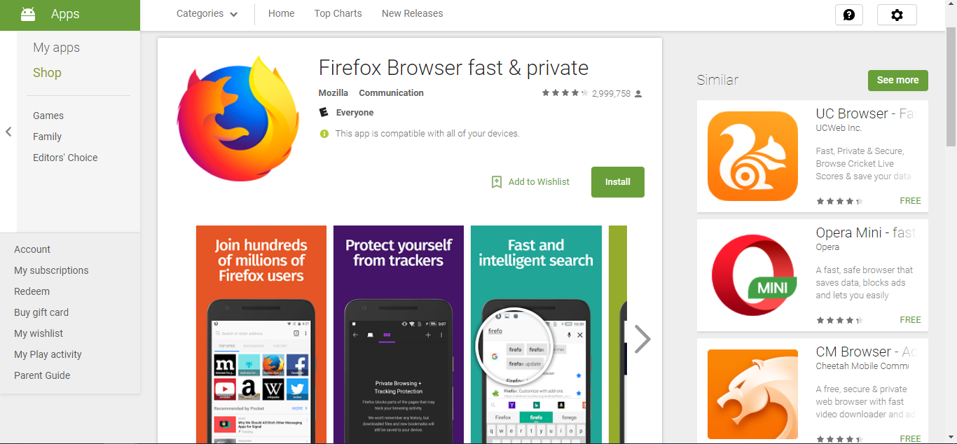Firefox w Sklepie Play