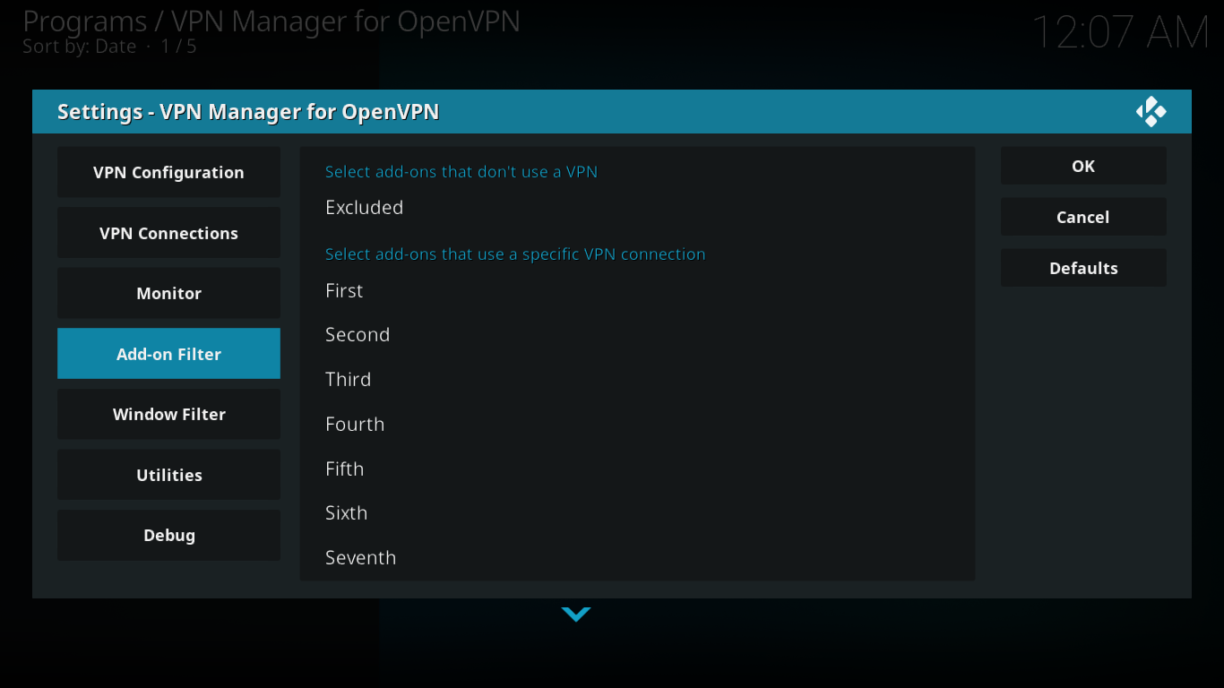 Filtr dodatków do Menedżera VPN
