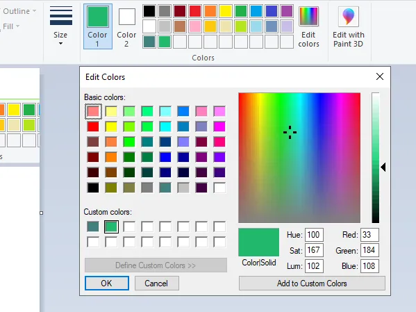 Dodaj kolory do palety kolorów MS Paint