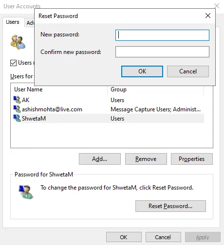zmień hasło innego użytkownika w Windows 10