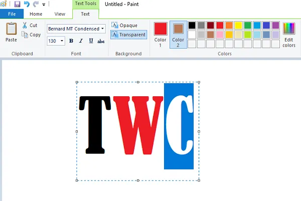 Zmień kolor tekstu w MS Paint