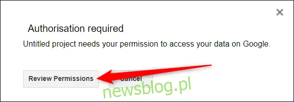 Kliknij Przejrzyj uprawnienia, aby wyświetlić wymagane uprawnienia