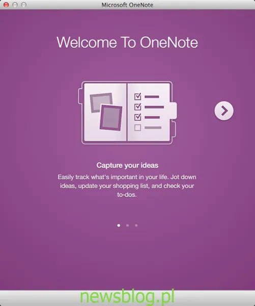 Ekran startowy programu OneNote