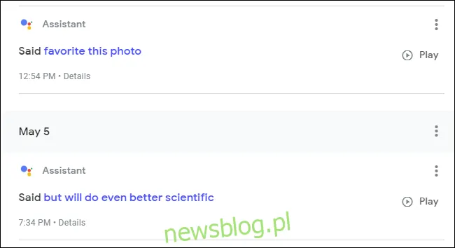 Nagrania głosowe Google pokazujące