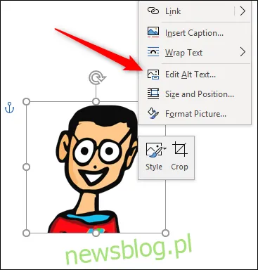 Edytuj opcję tekstu alternatywnego w menu
