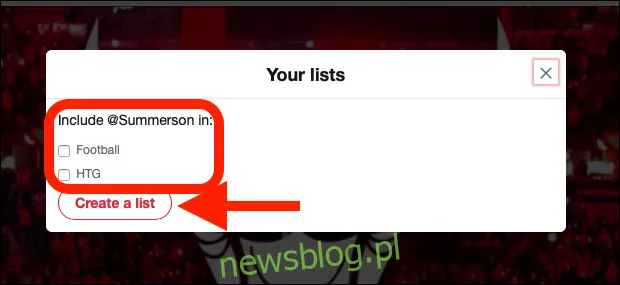 Kliknij listę, z której chcesz kogoś dodać lub z której chcesz usunąć.
