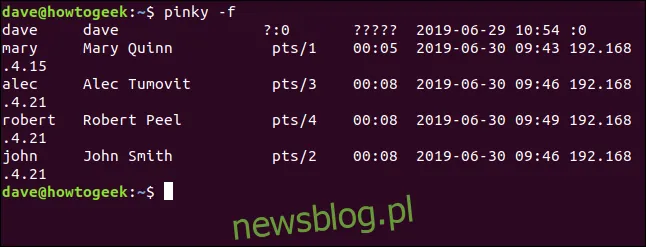 pinky nie ma nagłówków kolumn w oknie terminala