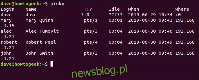 wyjście z pinky w oknie terminala