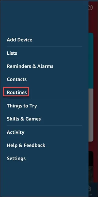 Podmenu Alexa z ramką wokół opcji Procedury.