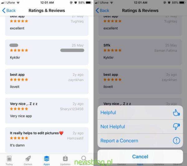 Jak zgłosić recenzje spamu w App Store na iOS