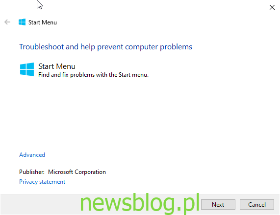 Menu Start systemu Windows 10 jest uszkodzone