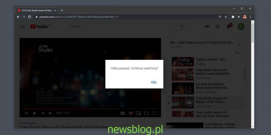 Jak wyłączyć „Wideo wstrzymane. Kontynuuj oglądanie ”na YouTube w Chrome