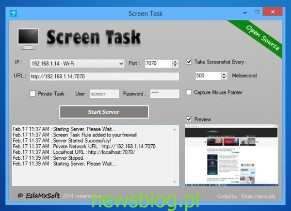 Udostępnij ekran swojego komputera dowolnym komputerom przez WiFi lub LAN za pomocą ScreenTask