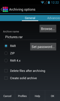 RAR dla Android_Archive Options_General