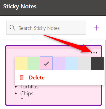 Kliknij ikonę menu Sticky Notes