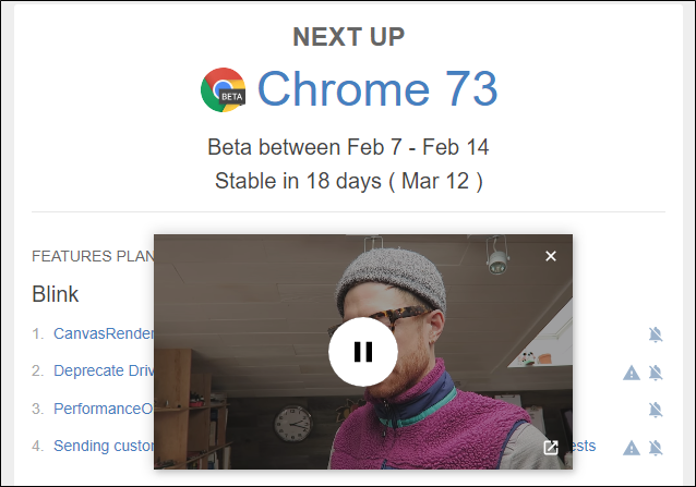 Obraz w obrazie w Google Chrome 73
