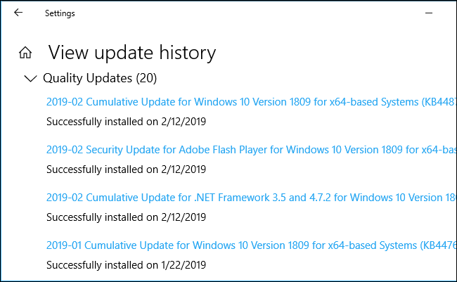 Aktualizacje jakości w ustawieniach systemu Windows 10