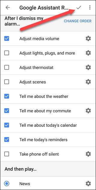 Opcje procedur Asystenta Google w aplikacji Zegar na Androida