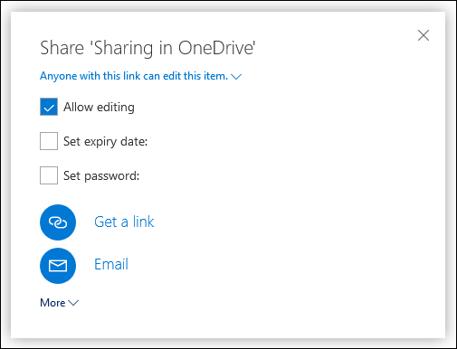 Opcje udostępniania w OneDrive