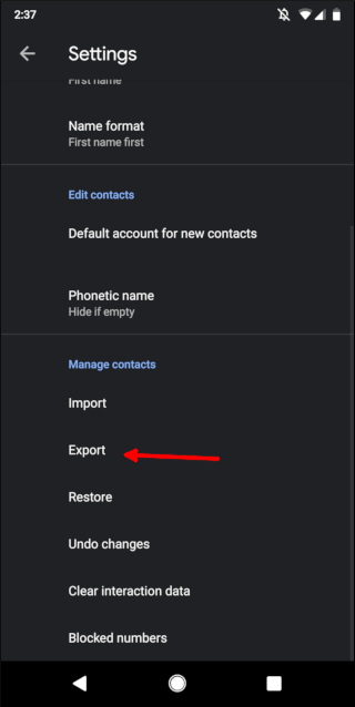 Ustawienia kontaktów w Androidzie