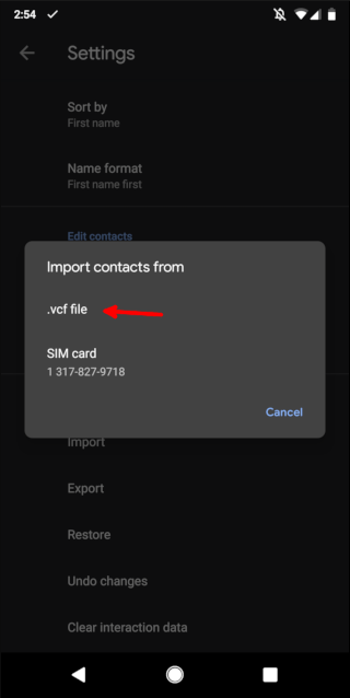 Importowanie pliku VCF w kontaktach Androida