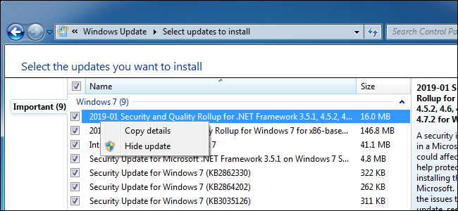 Ukrywanie aktualizacji w Windows Update w systemie Windows 7