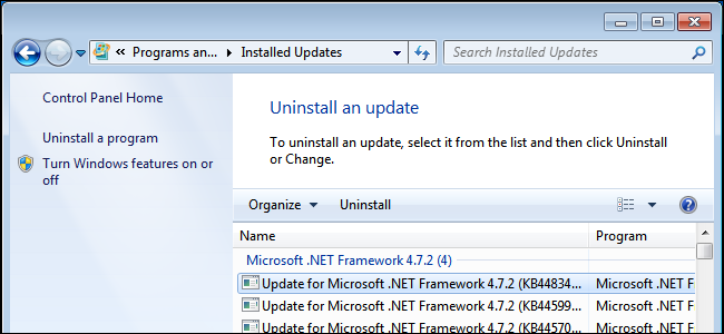 Odinstalowanie aktualizacji systemu Windows w systemie Windows 7