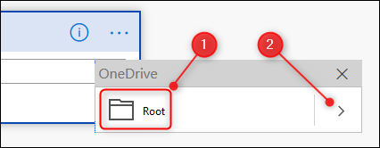 Folder główny usługi OneDrive i strzałka przeglądania folderów