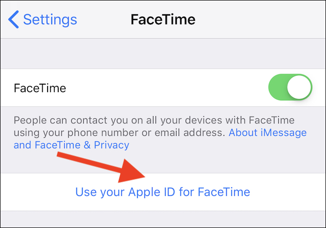 Stuknij opcję Użyj swojego Apple ID do FaceTime