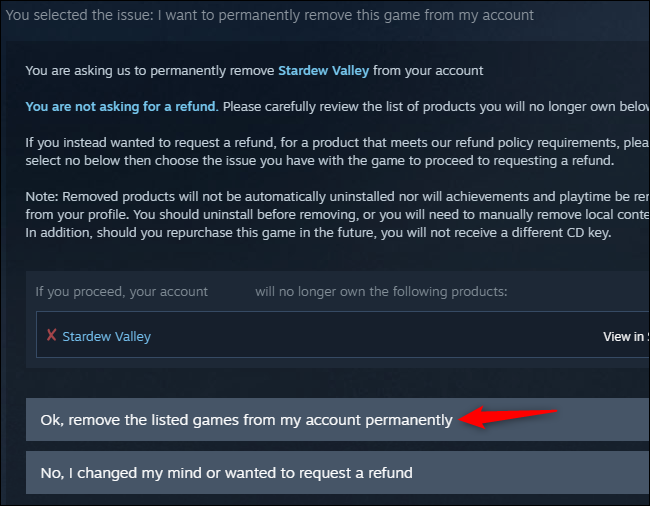 Potwierdzenie usunięcia gry Steam