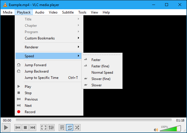 Opcja prędkości odtwarzania w VLC