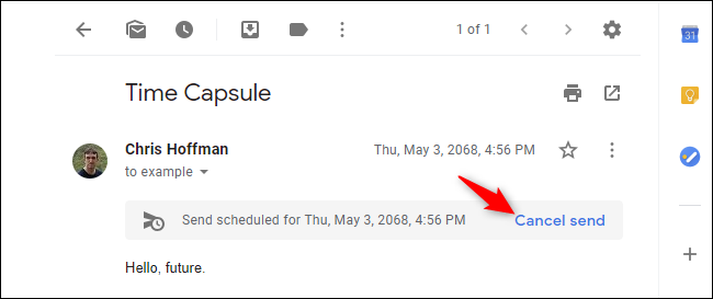 Opcja anulowania wysyłania zaplanowanej wiadomości e-mail w Gmailu dla Chrome