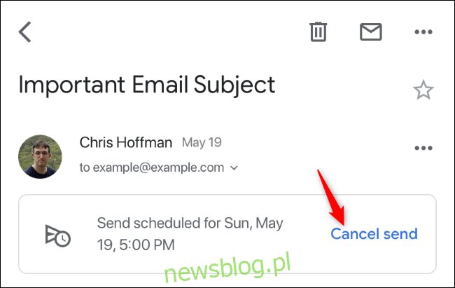 Anuluj opcję wysyłania zaplanowanej wiadomości e-mail w Gmailu na iPhonie