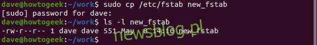 cp / etc / fstab new_fstab w oknie terminala