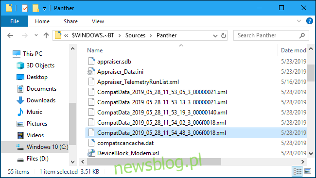 Plik CompatData w folderze Panther systemu Windows 10