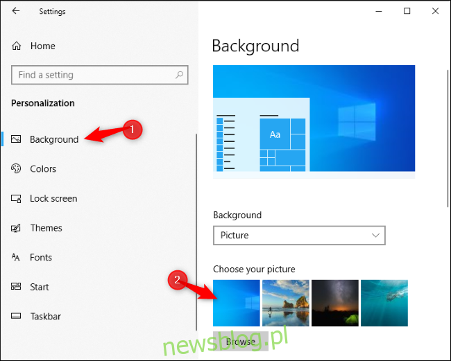 Wybieranie nowego domyślnego tła pulpitu systemu Windows 10