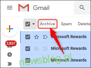 Przycisk Archiwum Gmaila