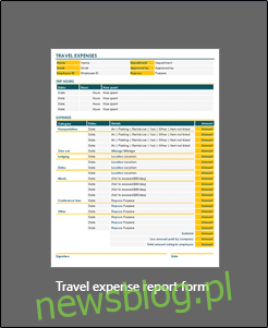 szablon formularza raportu kosztów podróży