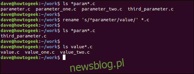 zmień nazwę 's / ^ parametru / wartość /' * .c w oknie terminala