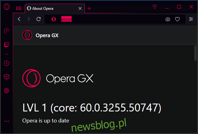 Numer wersji Opera GX poziomu 1