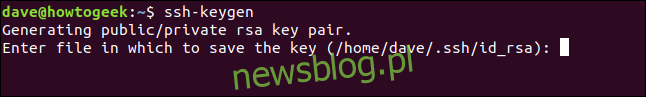 Potwierdzenie lokalizacji przechowywania kluczy SSH w oknie terminala