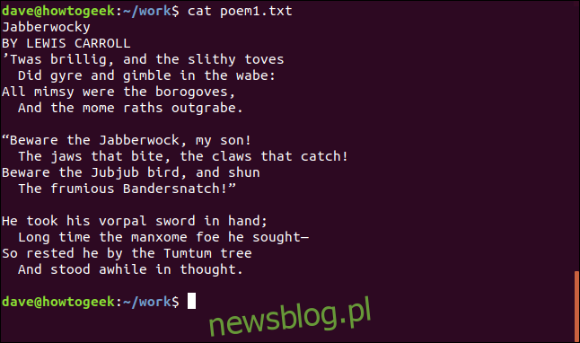 zawartość poem1.txt w oknie terminala