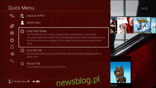 Przełącz PS4 w tryb spoczynku