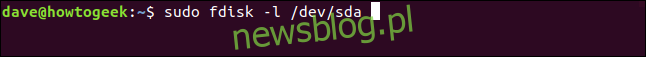 sudo fdisk -l /dev/sda in a terminal window