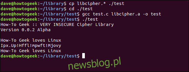 cp libcipher. * ./test w oknie terminala