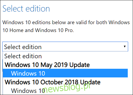 Wybierz wersję systemu Windows 10 do pobrania.