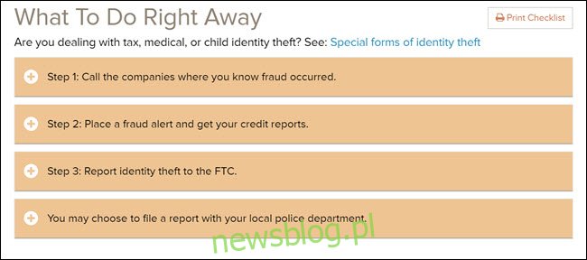 Co należy zrobić od razu, jeśli padłeś ofiarą listy kontrolnej kradzieży tożsamości na stronie internetowej FTC.
