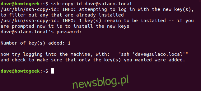 przesyłanie kluczy SSH do lokalnego komputera w oknie terminala