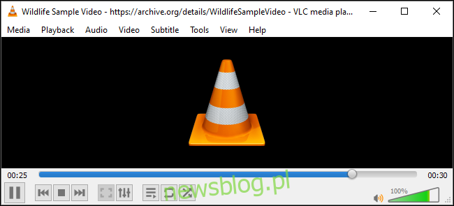 Pasek postępu podczas konwersji pliku multimedialnego w VLC